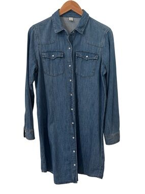 Old Navy Dress Blue Denim/Jean Western Pearl Snap Medium